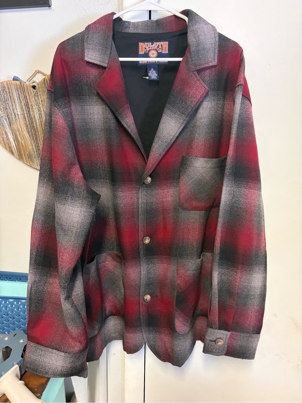 Duluth Trading Co Men's Red & Gray Plaid Shirt Jacket